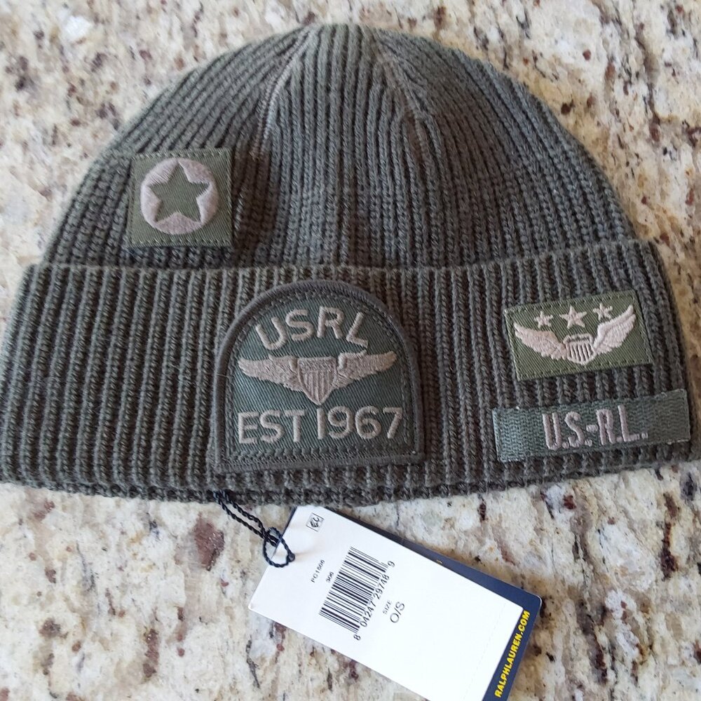 Polo Ralph Lauren Tonal Patch USRL RRL Military Rare Beanie Hat Authentic Label